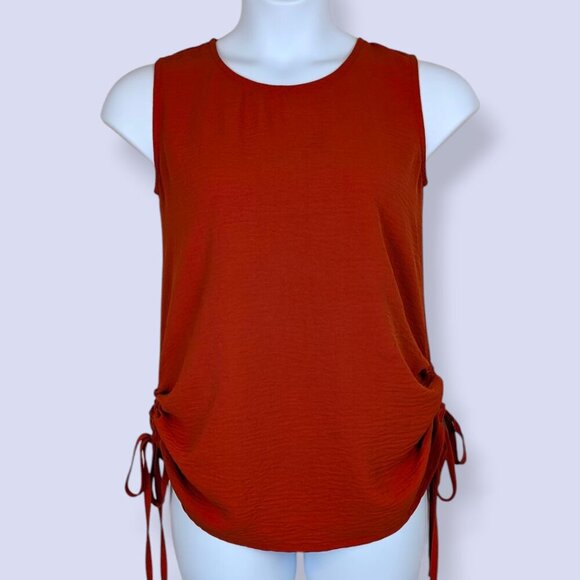 🍁V. Marallis Orange Sleeveless Side Tie Top - Picture 1 of 8